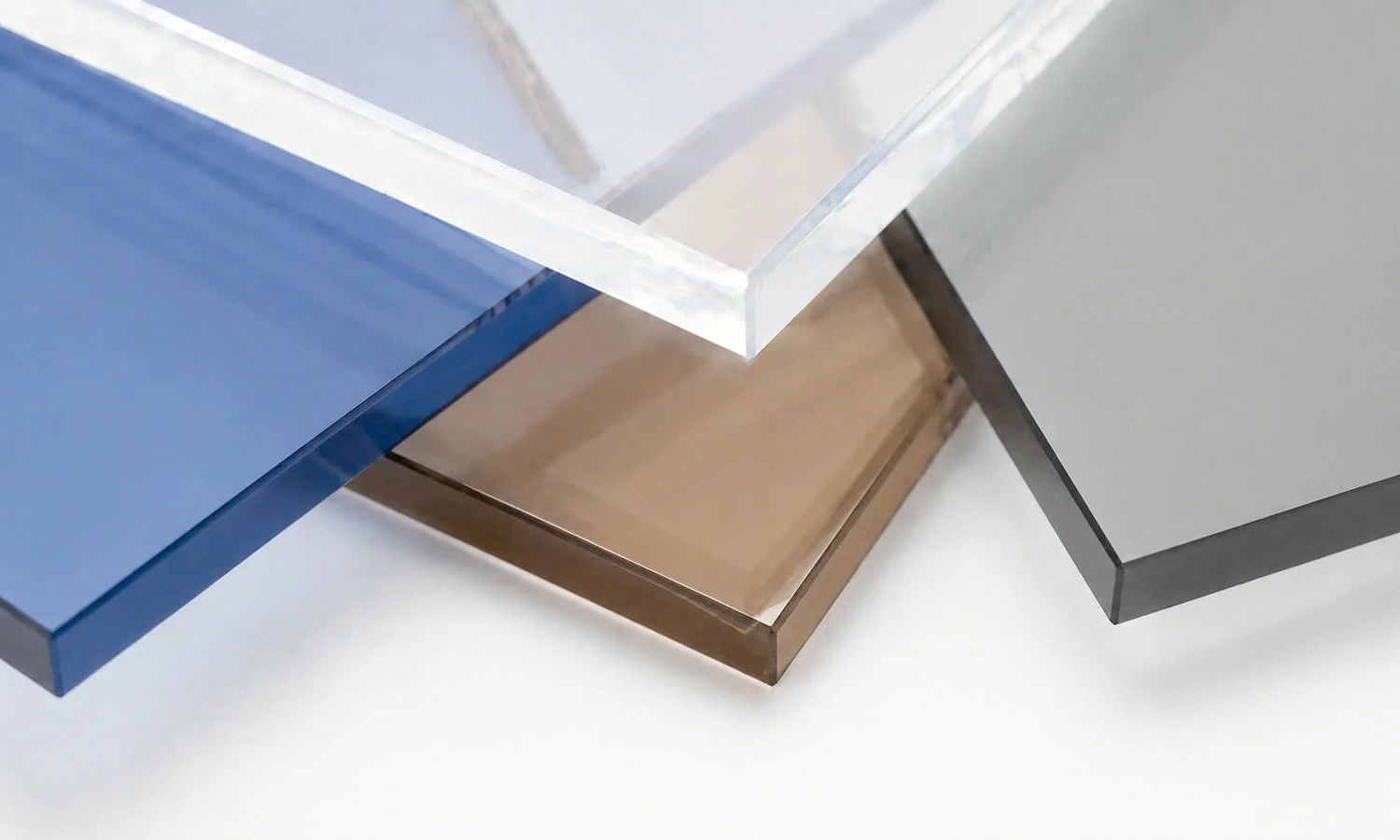 Close-up of solid polycarbonate sheet edges and colors